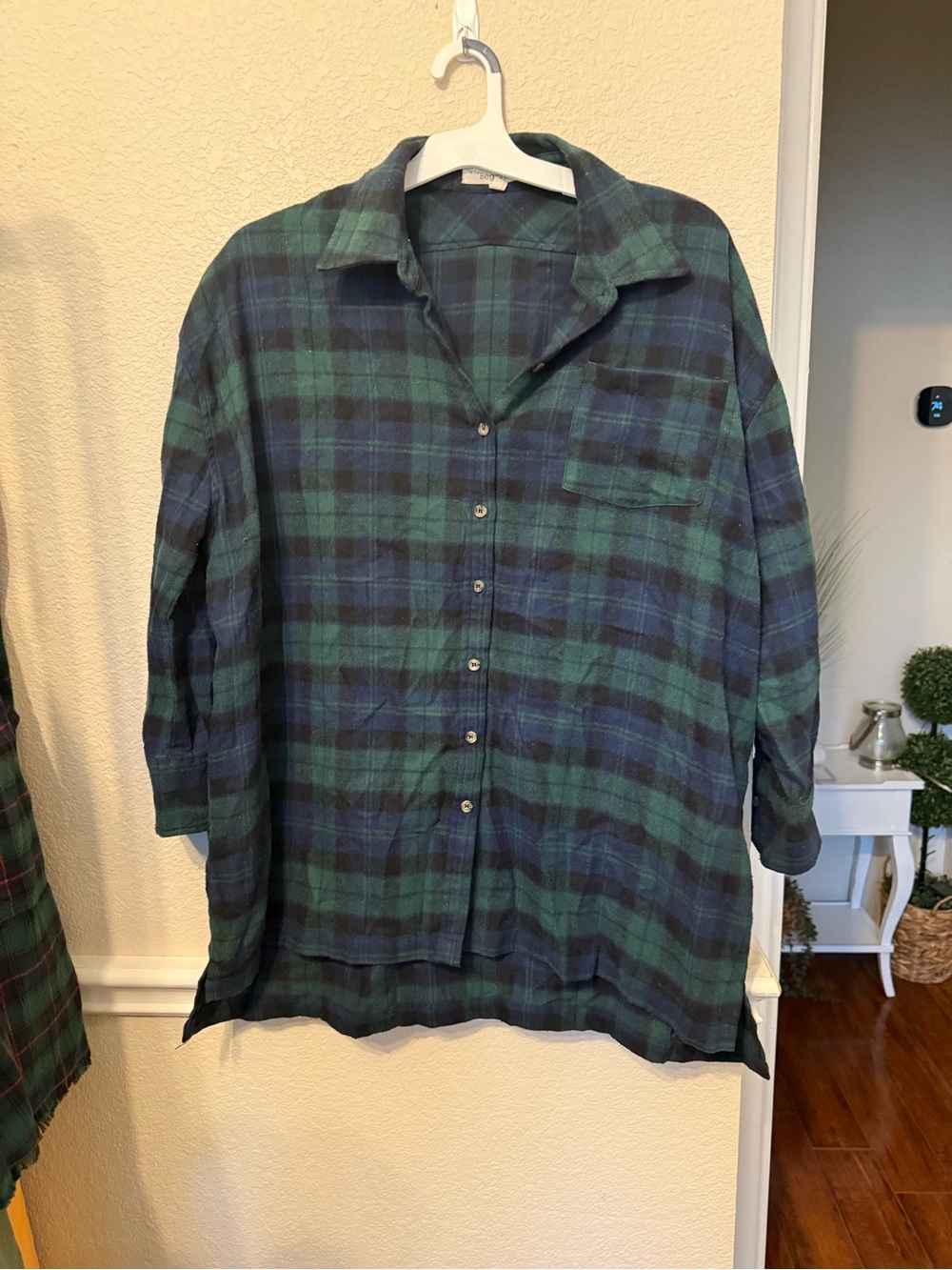 In the Beginning S/M green & Navy oversized Plaid Button-Up Shirt